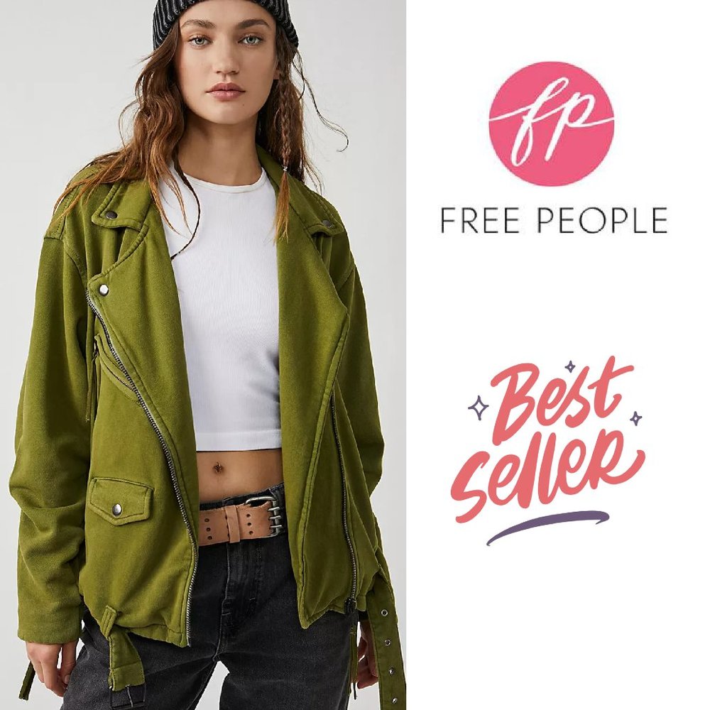 NWT NEW Free People Rebel Rebel Knit Moto Biker Motorcycle Style Jacket